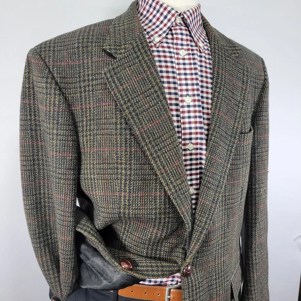 Robert Stock Men's Sport‎ Coat Blazer Two Button Brown Plaid Wool Size 44R